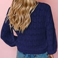thumbnail image 5 of Odeerbi Fall Winter Crochet Knit Shrug Sweater For Women V Neck Cropped Cardigan Sweater Open Front Short Shawl Sweater 2024 Long Sleeved Button Top Dark Blue, 5 of 9