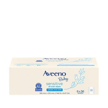 Aveeno Baby Sensitive All Over Wipes, Hypoallergenic & Fragrance-Free, 56 Count (Pack of 6)