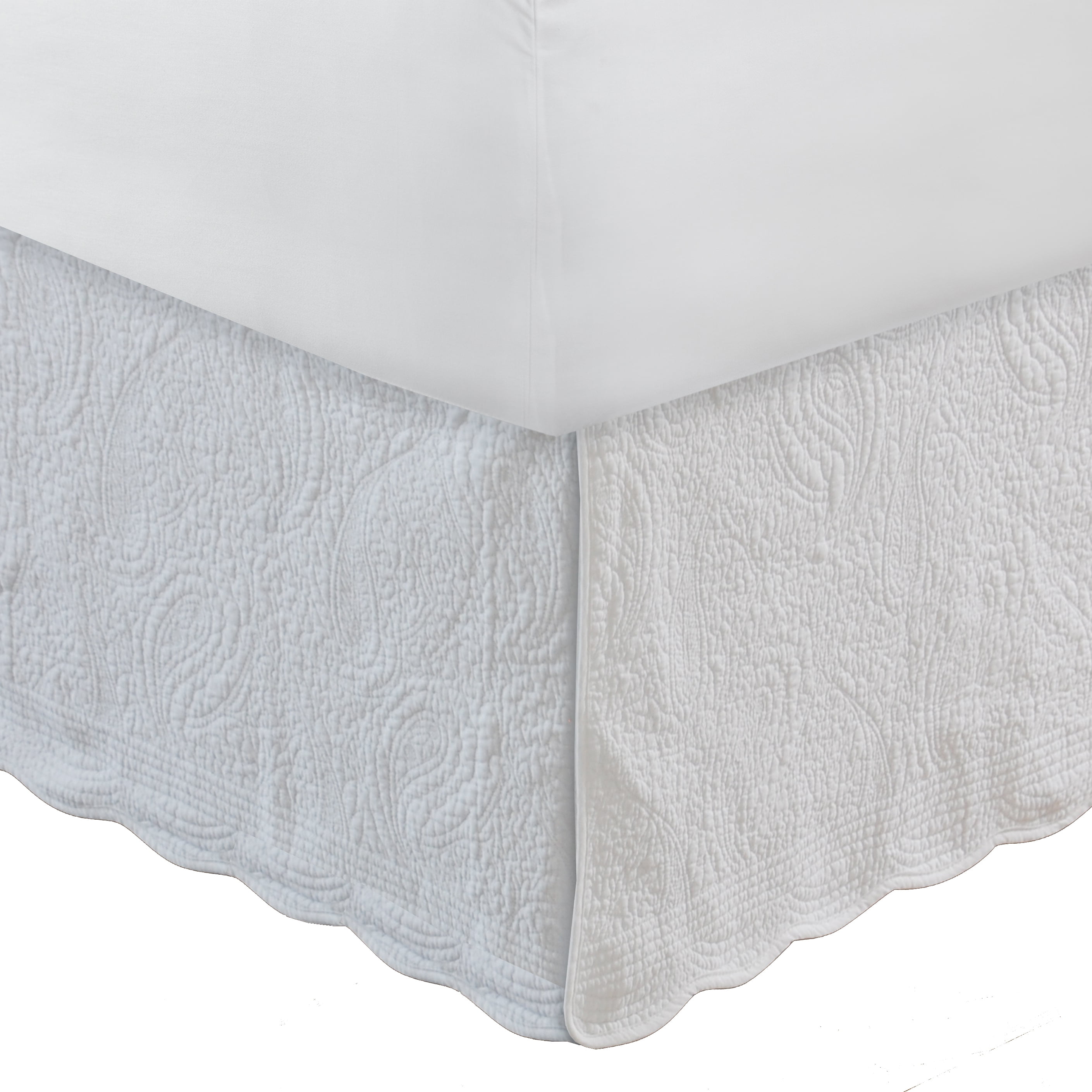 Global Trends Paige 100% Cotton Paisley-Quilted Bed Skirt 18-Inch Drop Length, Full, White