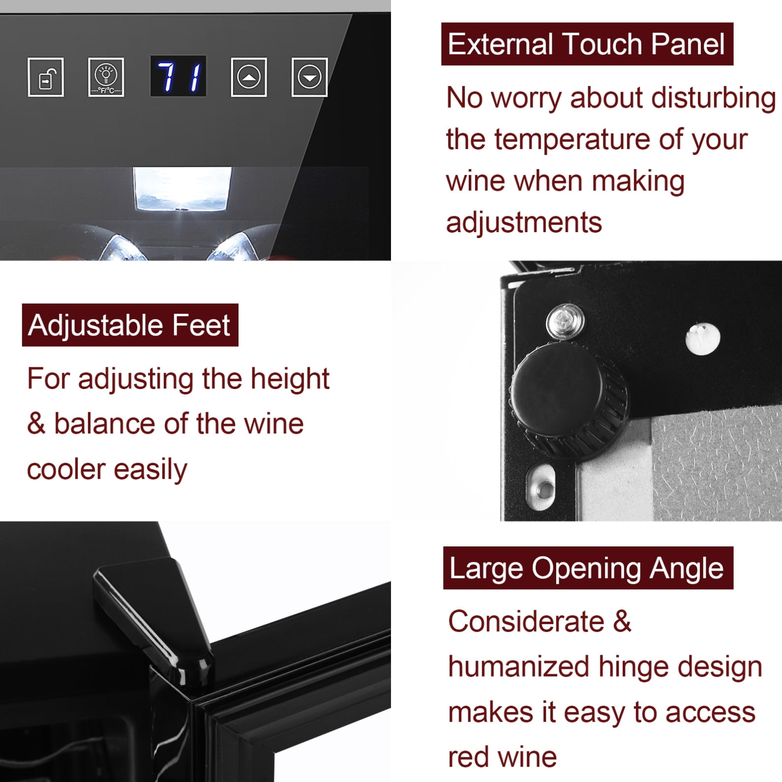 Electronic Wine Cooler Cabinet with Digital Touchscreen, Glass Display Cabinet with Stemware Holder and LED Light,  Compressor Refrigeration for Home, Commercial, Bar, Black