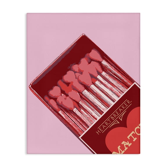Stupell Industries Pink Heart Shaped Matches Culture Painting Wrapped Canvas Canvas Art Print Wall Art, 16 x 20