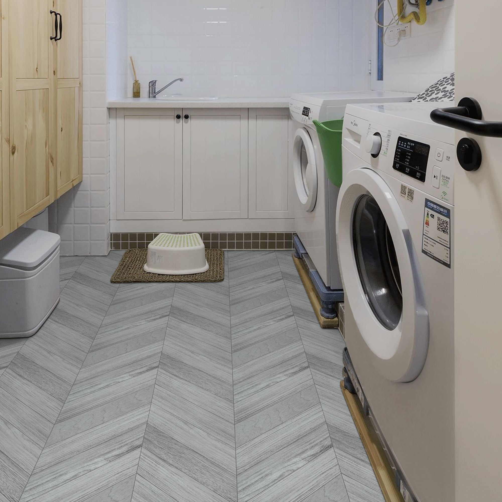 Lxcreat Vinyl Flooring Gray Peel and Stick Roll Thicken 196-in x 23.6-in Thicken Self Adhesive Vinyl Floor Tiles Wood Flooring