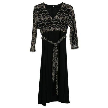 Hijaz Girl's Gold Thread Long Sleeve Modern Abaya with Embroidered Belt