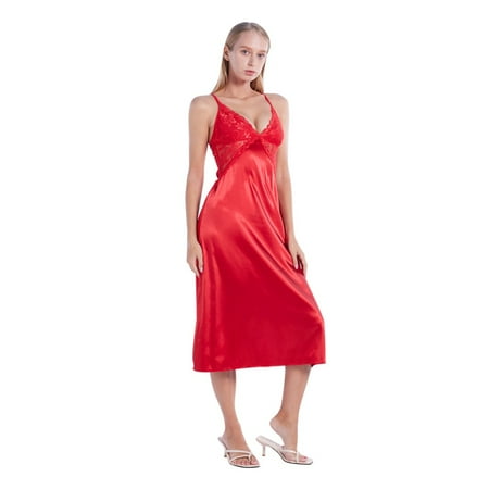 Xmarks Womens Lingerie Stain Nightgown Sexy Chemise Lace V-Neck Short Slip Negligee Sleepwear