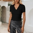 thumbnail image 2 of Daznico Women's Ribbed V-Neck Polo Top, Short Sleeve Fitted Casual Business Summer Work Tee,XL, 2 of 4
