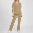 thumbnail image 2 of Hurxie Scrubs Set for Women - V-Neck Top and Cargo Pants Medical Uniform Scrub Beige M, 2 of 6