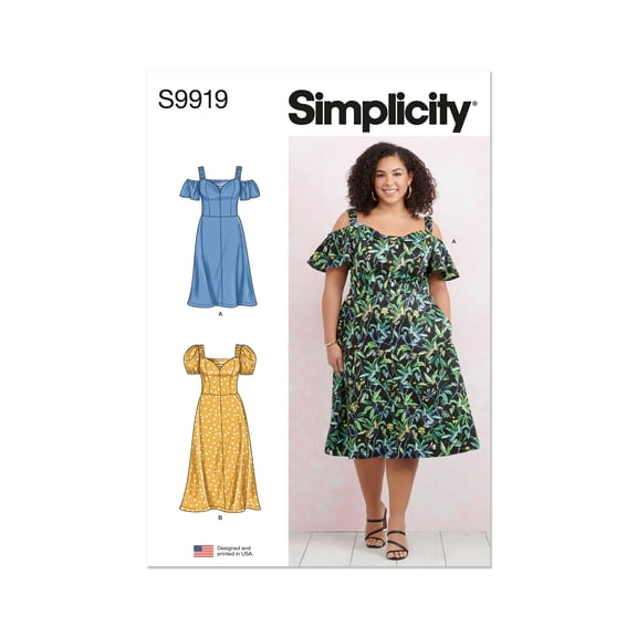 Simplicity Sewing Pattern 9919 - Women's Dress with Sleeve and Length Variations, Size: W3 (30W-32W-34W-36W-38W)