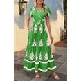 thumbnail image 5 of Womens 2025 Summer Casual V Neck Boho Maxi Dress Flowy Aline Bell Sleeve Tiered Floral Dresses with Pocket Green XXL, 5 of 7