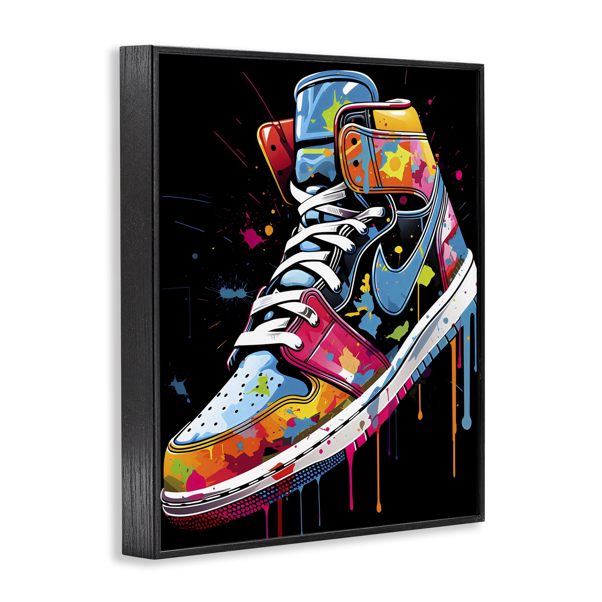 Stupell Industries Graffiti Sneaker on Black Black Framed Giclee Art, design by Creative Studio