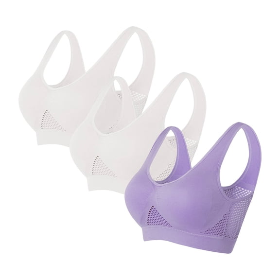 Busydd 3PC Sports Bras for Women Breathable Solid Color Yoga Bralettes for Women Plus Size Bra S