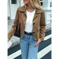 thumbnail image 5 of Women'S Casual Blazer Jacket Notched Lapel Single Breasted Faux Suede Leather Suit Jacket Brown M, 5 of 8