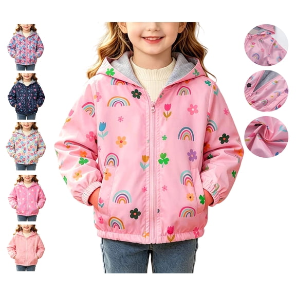 WAVSUF Girls Fall Hooded Jacket Multiple Pocket Long Sleeve Windproof Zipper Casual Soft Outerwear Pink 7-8