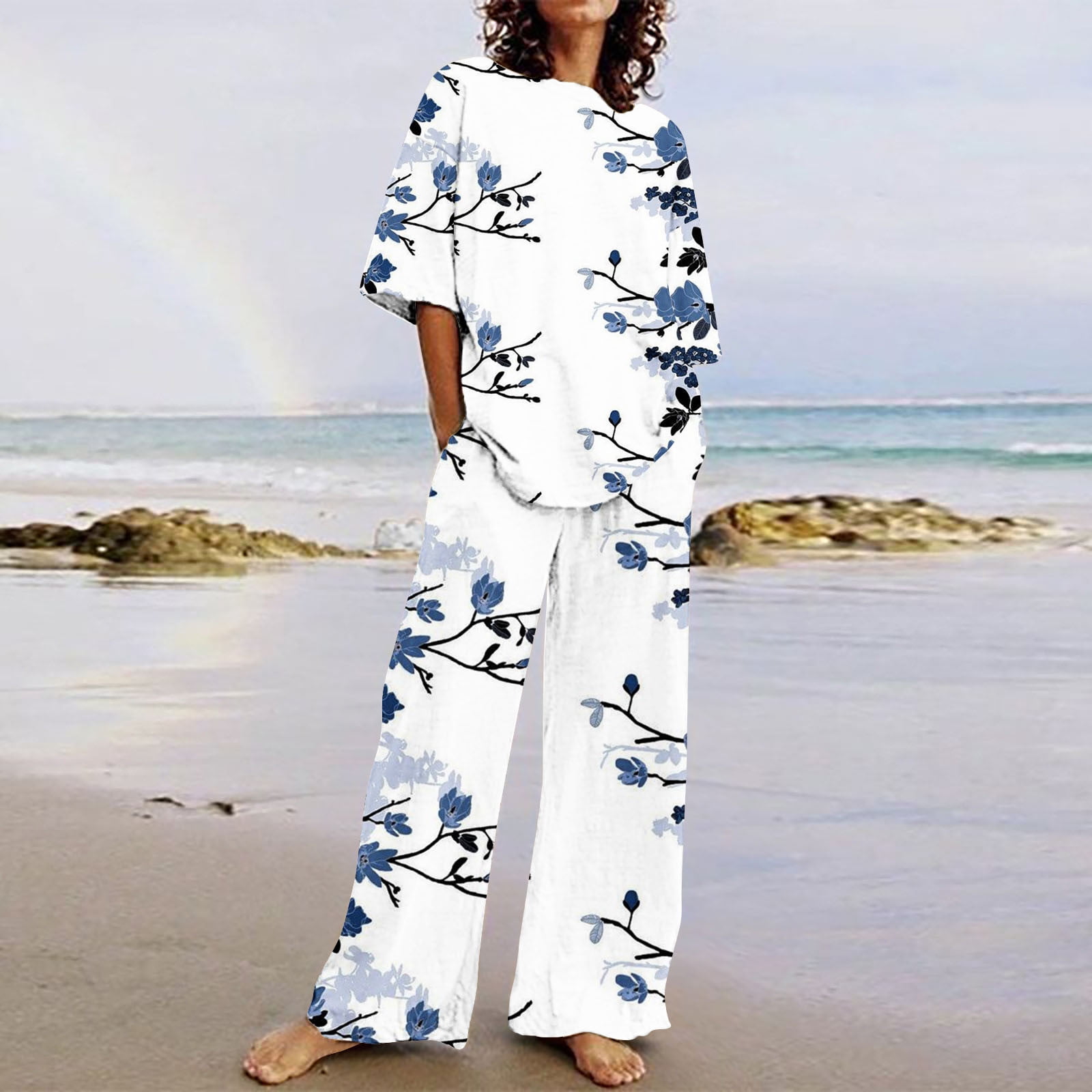 Feancey Womens Two Piece Outfits Summer Cotton Linen Set 2025 Boho