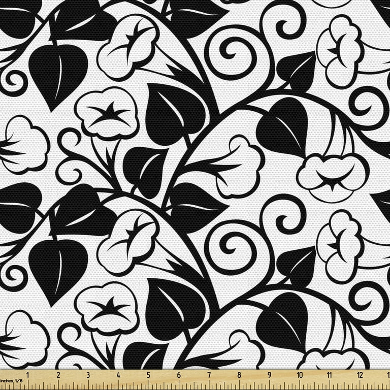 Ambesonne Black and White Fabric by The Yard Abstract Monochrome Morning Glory Flourish Contrast Botanical Silhouettes Upholstery Fabric for Dining Chairs Home