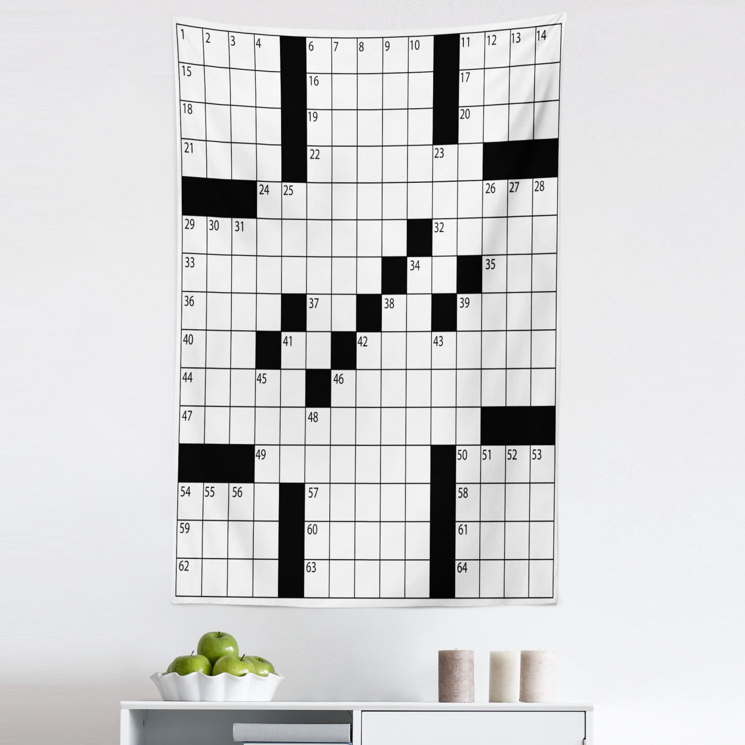 Word Search Puzzle Tapestry, Blank Newspaper Style Crossword Theme Numbers in Word Grid, Fabric