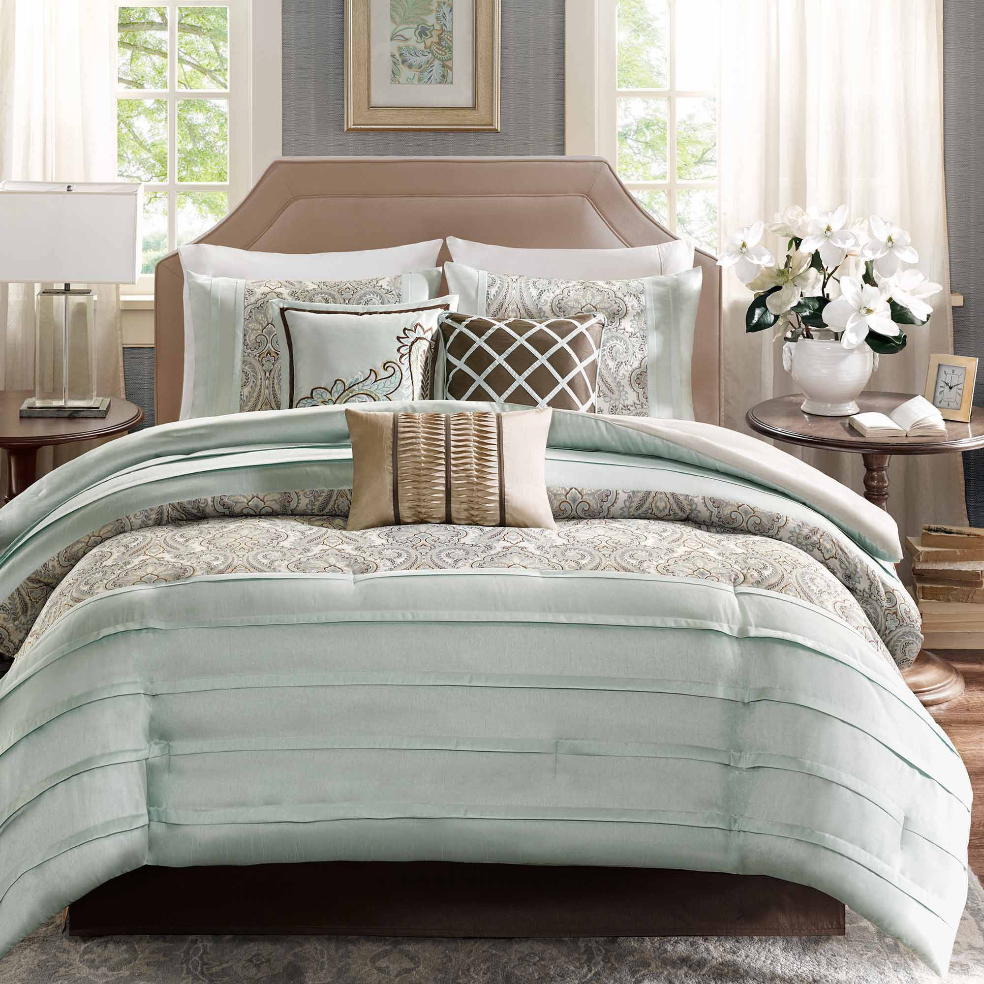 Duvets Beautiful Chic Modern Light Blue Grey White Brown Comforter