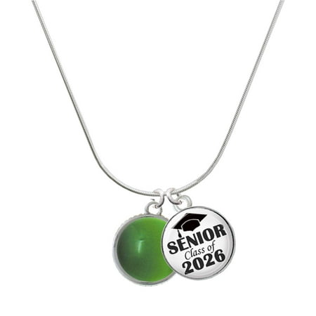 Delight Jewelry Silver-tone Round – Imitation Cat s Eye – Green – Silvertone Senior Class of 2026 Dome Necklace 18