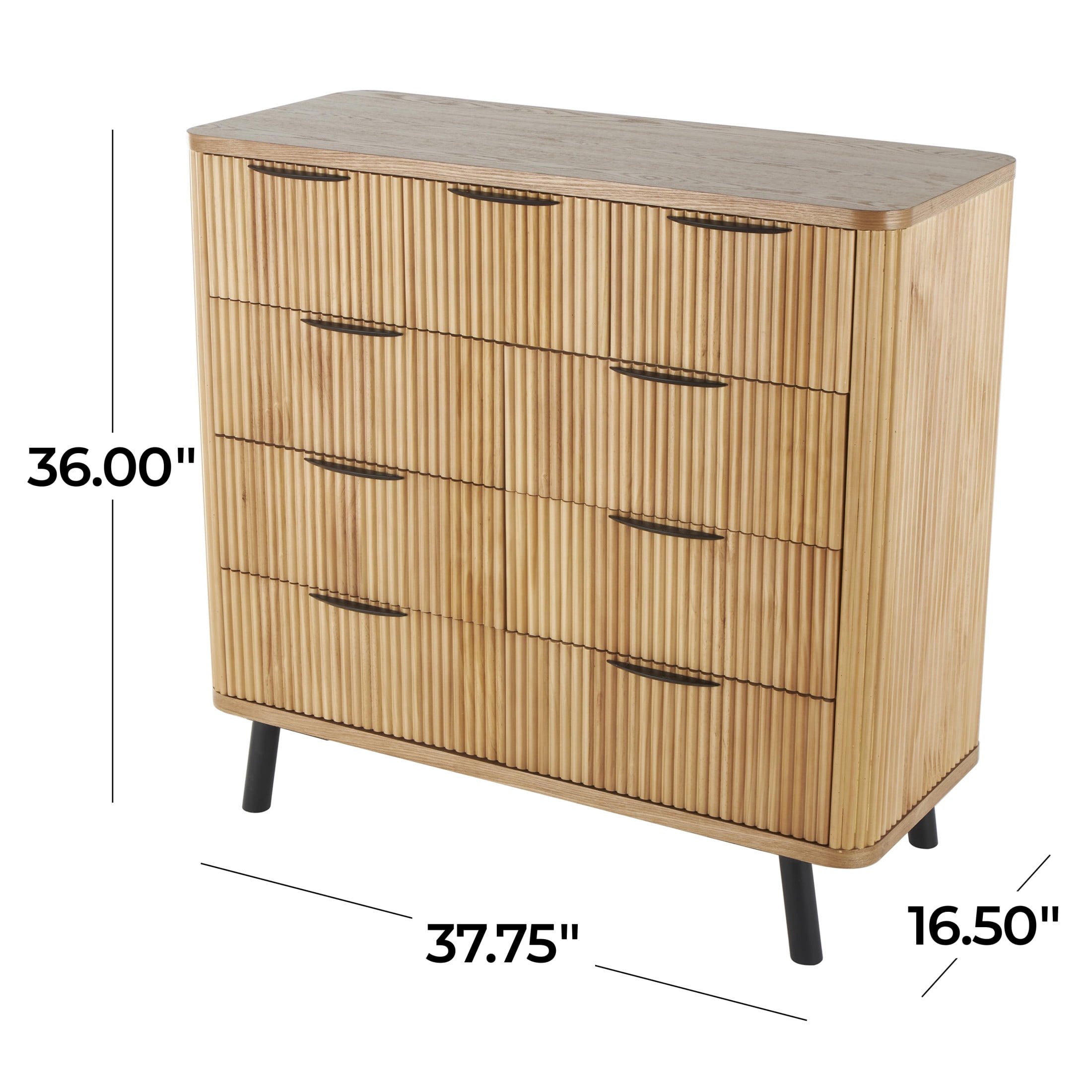 DecMode 38" x 36" Brown Wood Ribbed 9 Drawer Chest, 1-Piece