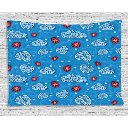- Ladybugs Decorations Tapestry, Ladybugs and Ornamental Embellished Clouds Magic in the Air Design Print, Wall Hanging for Bedroom Living Room Dorm Decor, 60W X 40L Inches, Blue Red, by Ambesonne