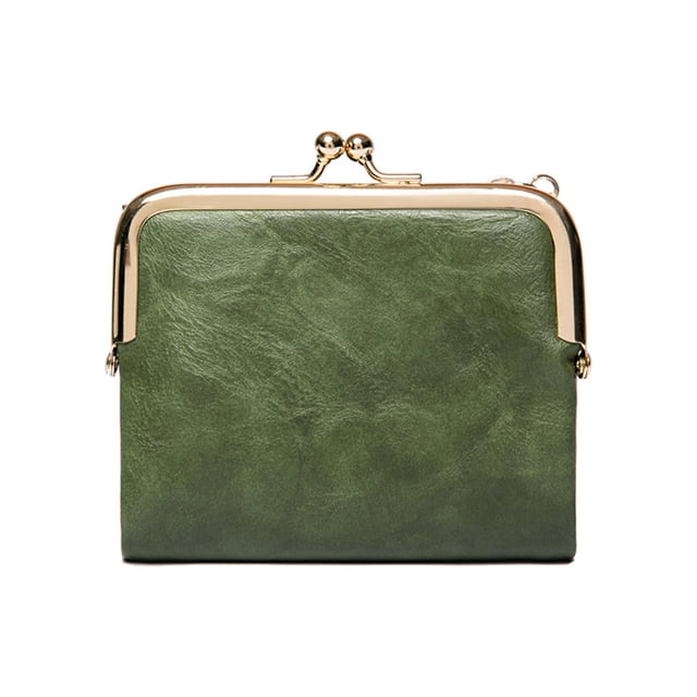 Cartera para mujer pequeña Rfid para mujer, monedero vintage de cuero plegable compacto con cremallera y cierre de beso