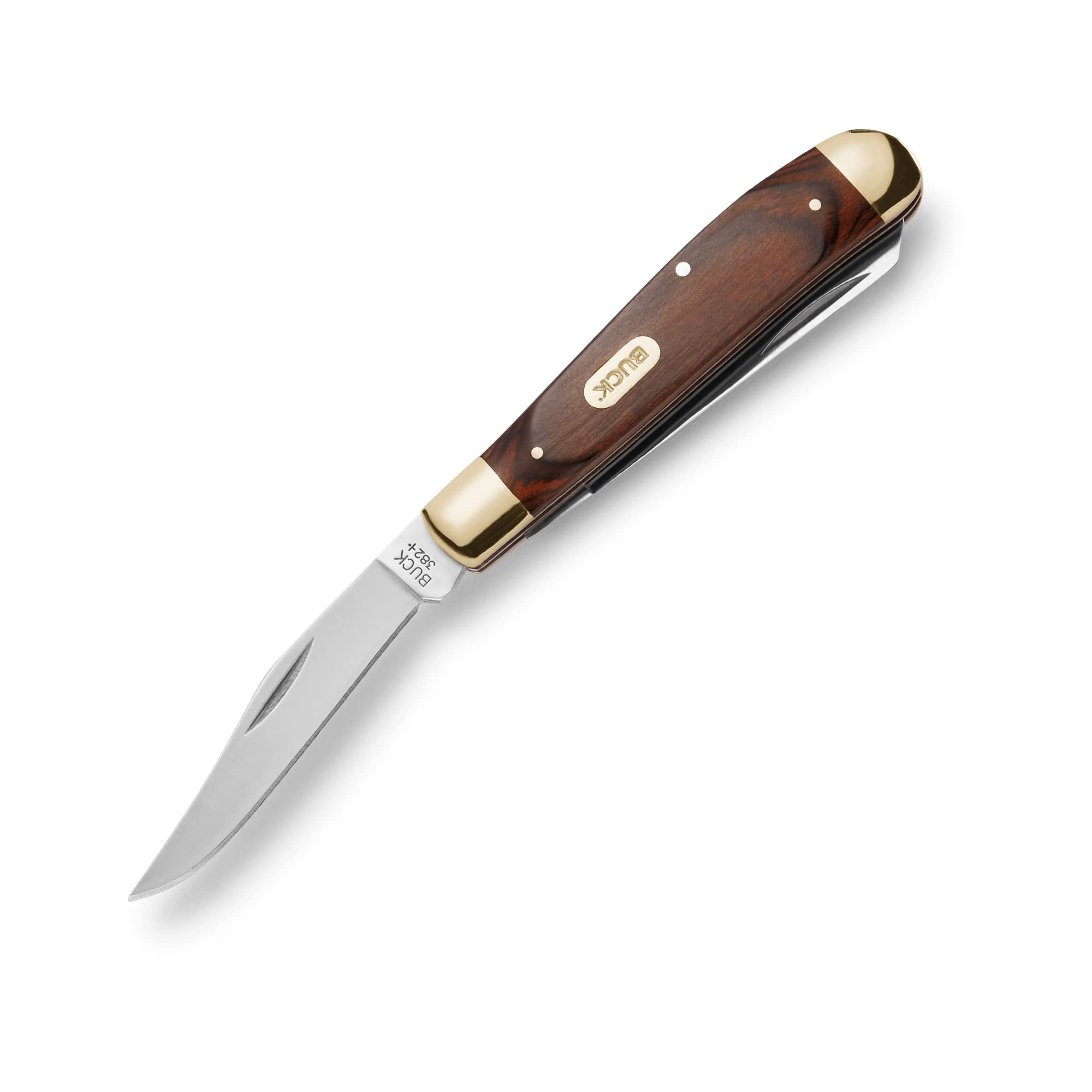 Buck Knives 382 Trapper Folding Pocket Knife, 2-Blade, Woodgrain Handle, 2.6 oz