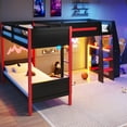 thumbnail image 4 of Harper & Bright Designs Twin over Twin L-Shaped Gaming Bunk Bed with LED Lights, Twin Size Loft Bed with Desk and Storage Shelves for Bedroom, Black+Red, 4 of 12
