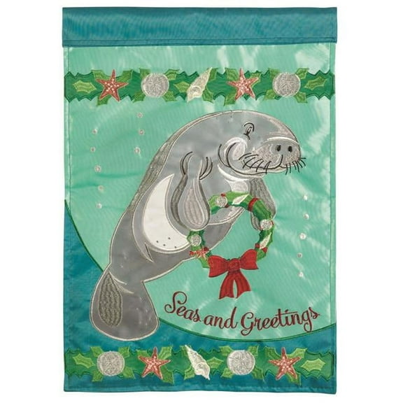 Magnolia Gardens M011474 13 x 18 in. Christmas Manatee Double Applique Garden Flag