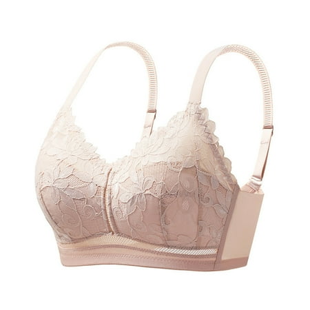 Yyeselk Women s Lace Bra Lightly Lined Cup Wirefree Unpadded Bra Full Coverage Everyday Bra Plus Size Minimizer Bra Pink 90C