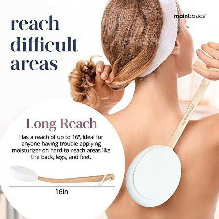 MainBasics Lotion Applicator for Back Body Easy Reach Handle Back Moisturizer Applicator 16 Inch Back Sunscreen Applicator with Wooden Handle