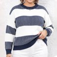 thumbnail image 2 of yillto Plus Size Women Sweater Color Block Striped Fashion Crew Neck Pullover Knit Loose Sweaters, 2 of 6
