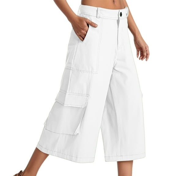 Cargo Capris For Women Stretch Wide Leg Hiking Pants Lightweight Baggy Cargo Pants With Pockets