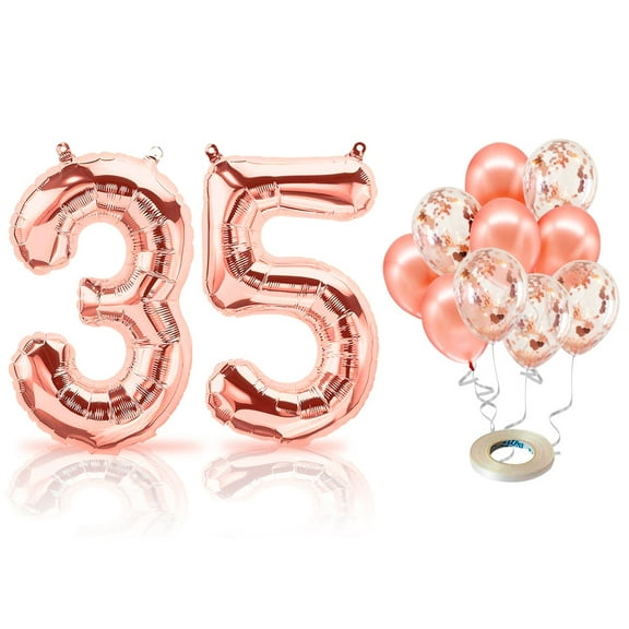 PARIS PRODUCTS - 35th Birthday Rose Gold Balloons & Number 35 Mylar Balloon, 35th Birthday Party Decor, 35th Birthday Decorations for Women, 35th Birthday Decorations Women 35