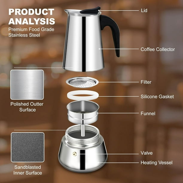 DITOSH 12 Cup Stovetop Espresso Maker Stainless Steel Moka Pot