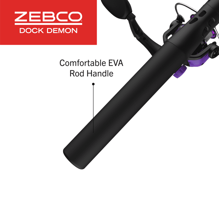 Zebco Dock Demon Spinning Reel and Fishing Rod Combo, 30-inch 1-Piece  Fiberglass Fishing Pole, EVA Rod Handle, Size 10 Reel, Powertrain Drag,  Pre-Spooled with 6-Pound Zebco Line, Purple 