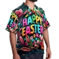 thumbnail image 2 of Easter Font Men's Short Sleeve Spread Collar Poplin Button Down Casual Printed Summer Beach Unisex Shirts, 2 of 6