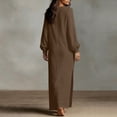 thumbnail image 6 of Guieoi Shift Dresses for Women 2026 Fall Long-Sleeve V-neck Cotton-Linen Split-Hem Dress Brown M, 6 of 7