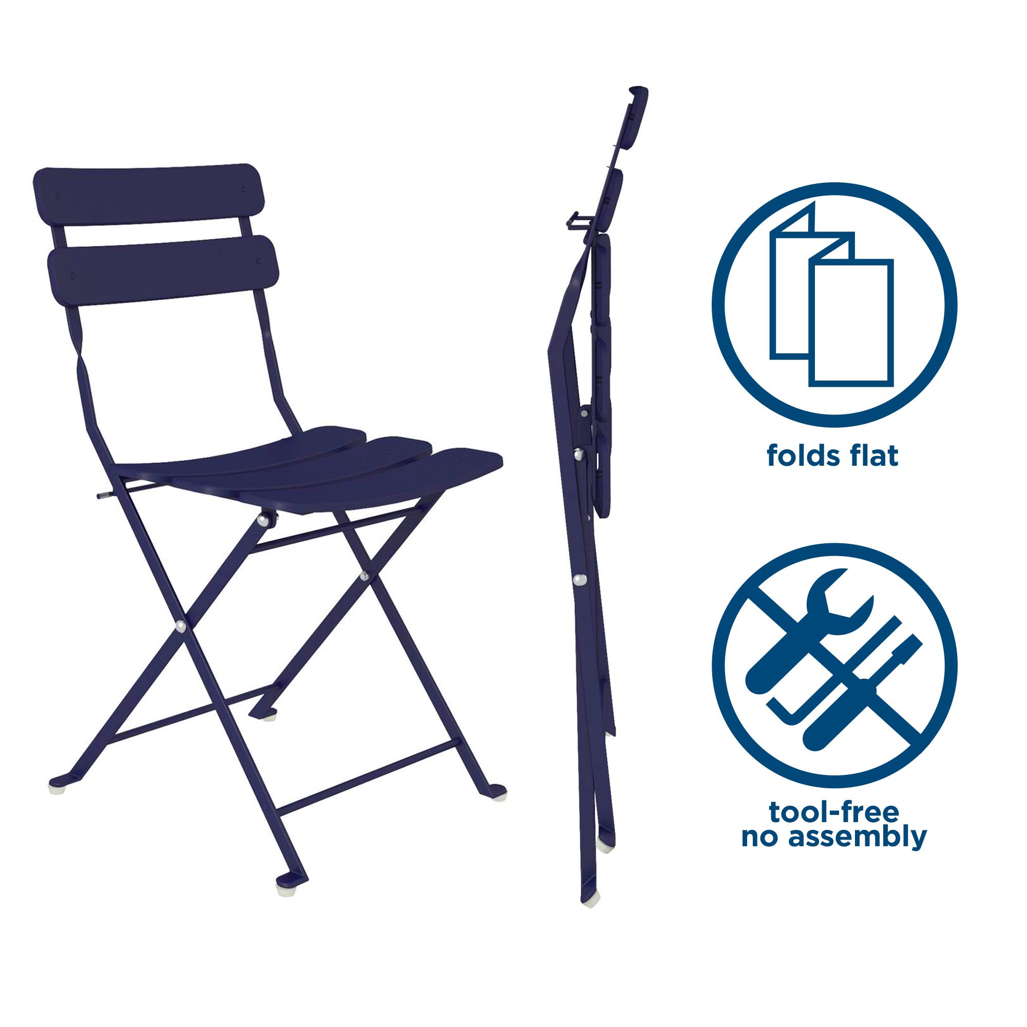 COSCO Outdoor Living, 3 Piece Bistro Set with 2 Folding Chairs, Navy - image 4 of 7