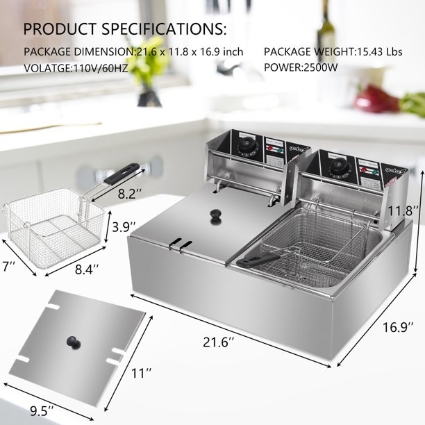 Zimtown Commercial 12L 5000W Professional Electric Countertop Deep Fryer  Dual Tank Stainless Steel for Restaurant 