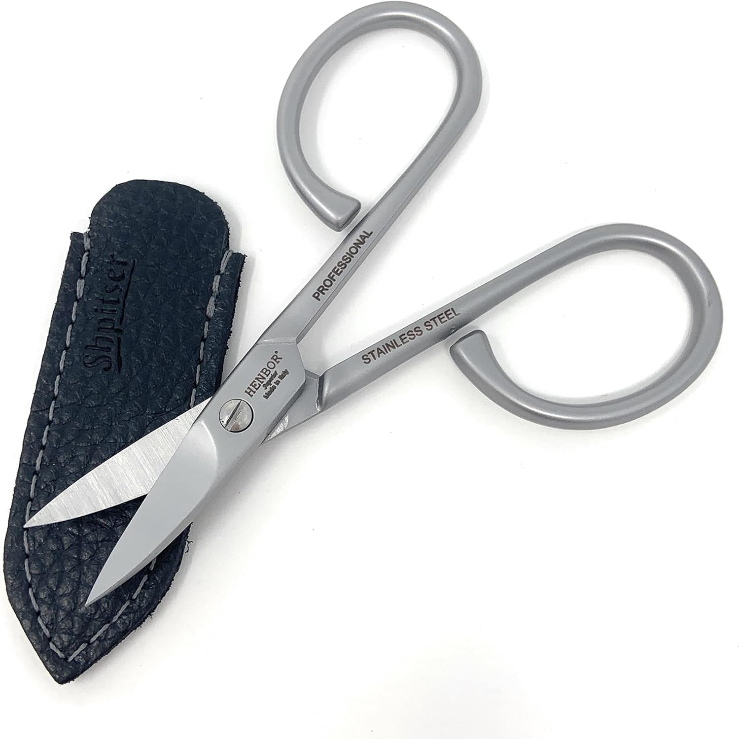 Professional Nail Scissors Luxury Stainless Steel Manicure Tools in SHPITSER Genuine Leather Case Made in Italy (Safety Baby Scissors)