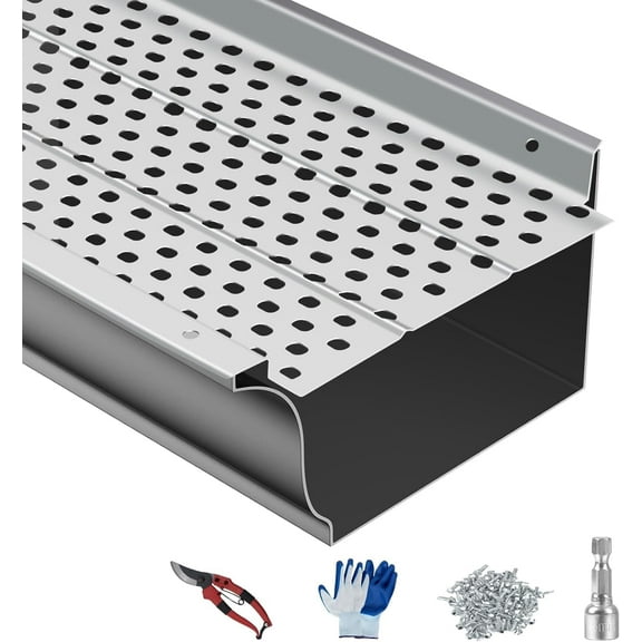 Telyswee 7 Pack Gutter Guard 5inch W x 4ft L Aluminum Leaf Filter DIY Gutter Cover Universal for Roof or Gutter, 28ft Length in Total