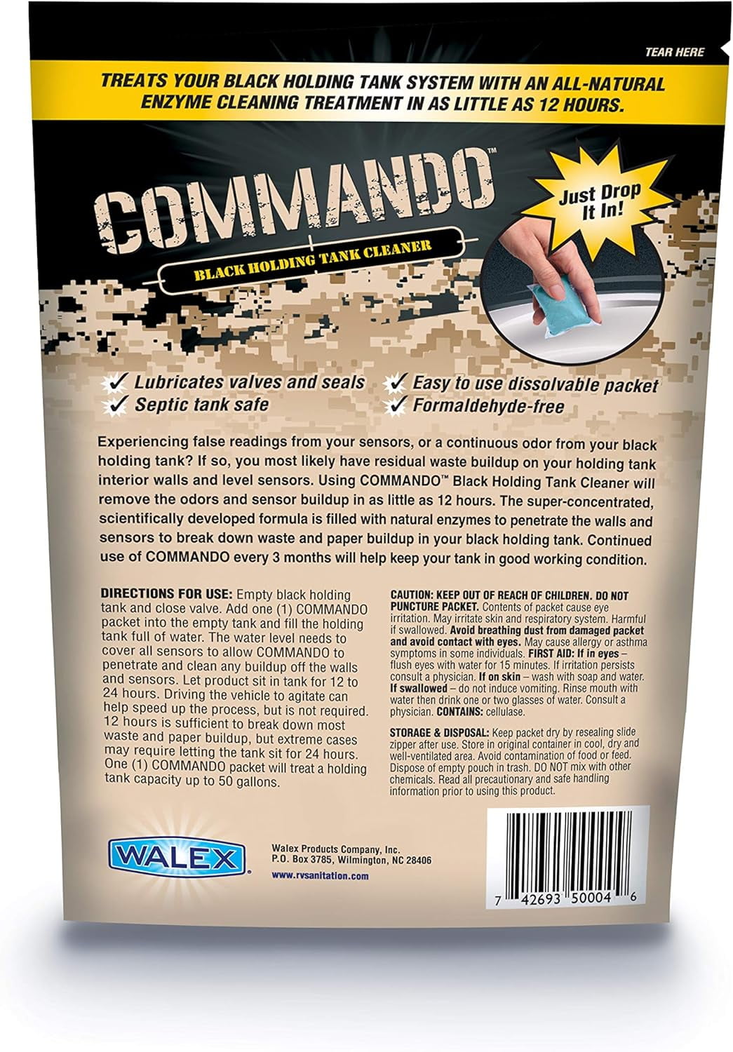 (2 pack) Walex Commando RV & Marine Black Holding Tank Sensor Cleaner - Ocean Mist Fragrance - 4 Treatments