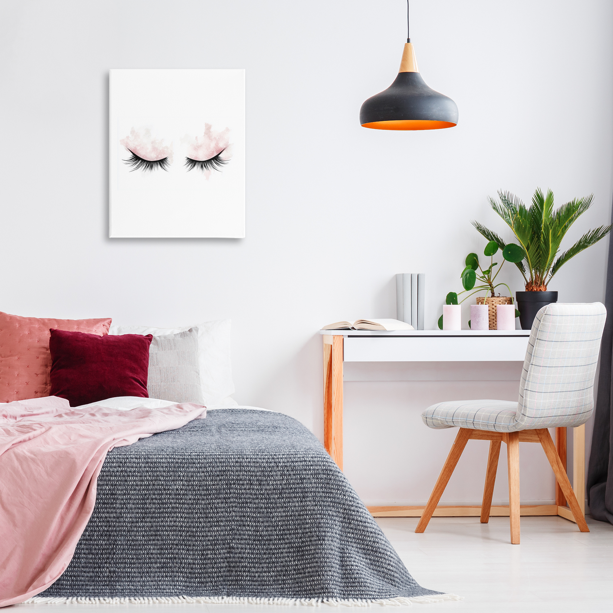 Pastel Pink Makeup & Lashes Canvas Wall Art, design by Christine Simpson Art