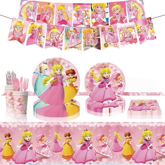 Princess Peach Birthday Party Supplies, Party Decorations Set - Princess Peach Birthday Decoration Banner and Cake and Other Party Supplies
