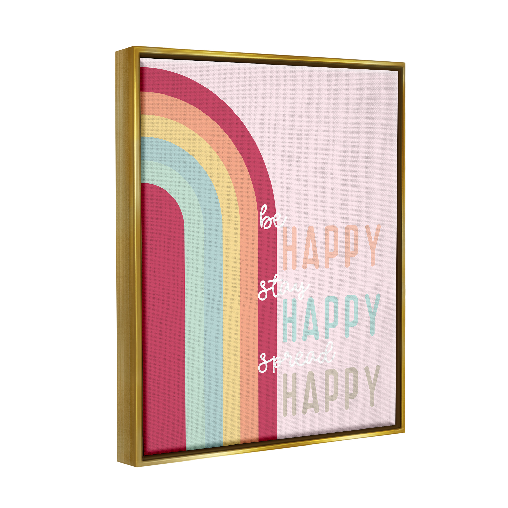 Stupell Be Stay Spread Happy Pink Rainbow Landscape Painting Gold Floater Framed Art Print Wall Art
