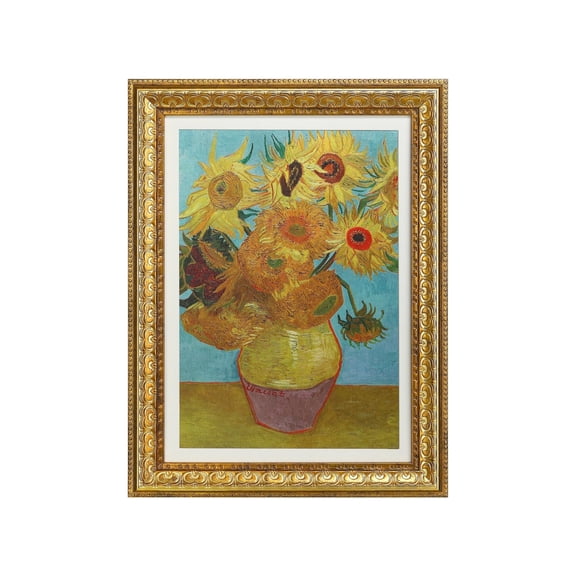 VIOLABBEY Wall Art Framed Gold, Vincent Van Gogh Sunflowers Atrwork Production , Vintage Rustic Floral Canvas Prints for Living Room Bedroom Apartment Office Hallway, 12x16 inch