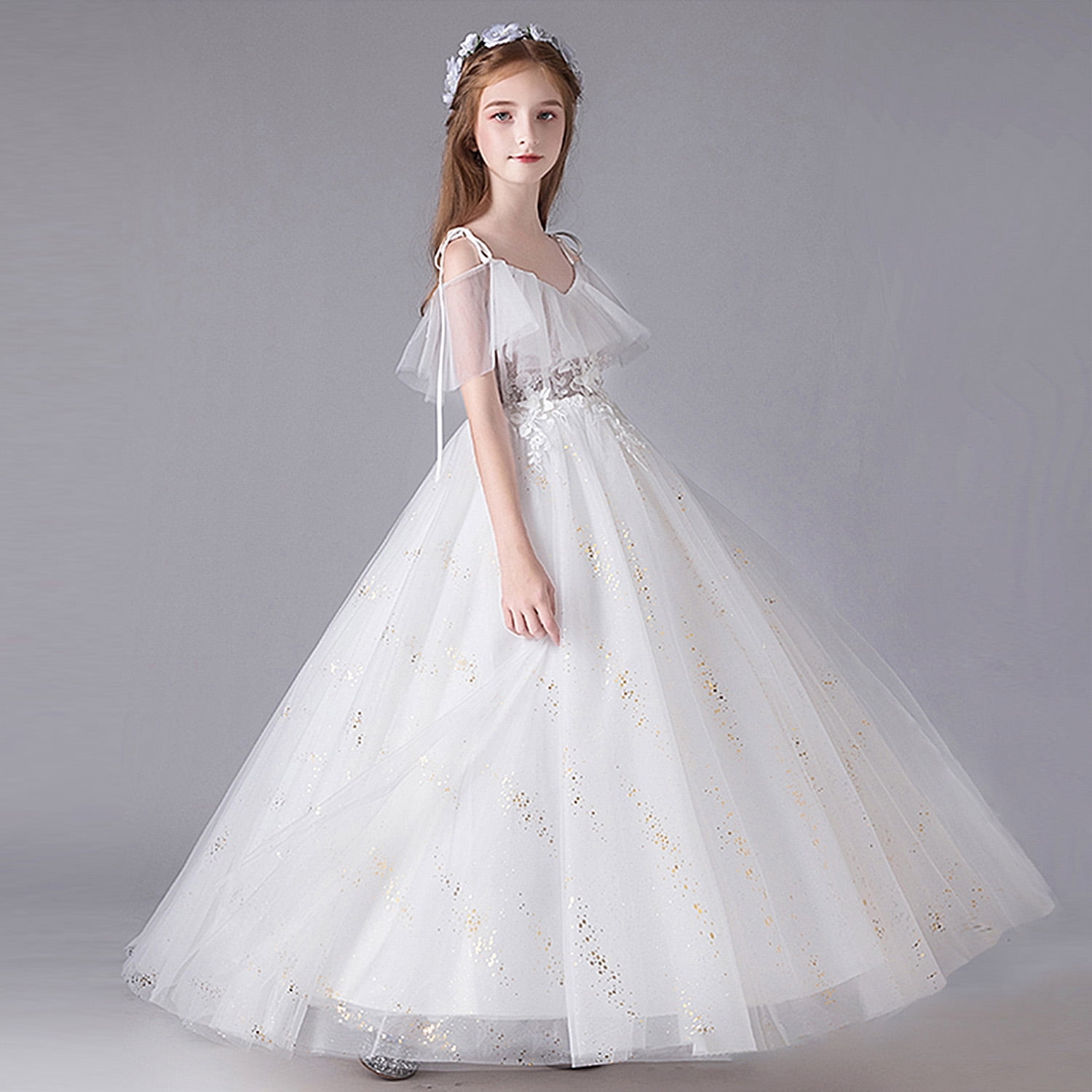 Flower Girl Dress For Weddings - Lace Applique, Tulle Skirt, First Communion, Birthday Party Gown (Sizes 2-16)