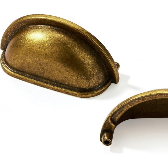 PinesC 10 Pack 3" Antique Brass Cabinet Cup Pulls Vintage Drawer Pulls Kitchen Hardware Cabinet Handles Drawer Handles Knobs 3 inch Hole Center Antique Brass