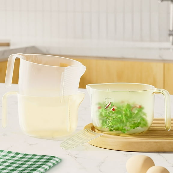 Multifunctional Measuring Cup with Scale | Egg Separator | Plastic Mixing Bowl | Graduated Transparent Design | Comfortable Handle | Pour Spout | White Green Yellow | 20.5cm