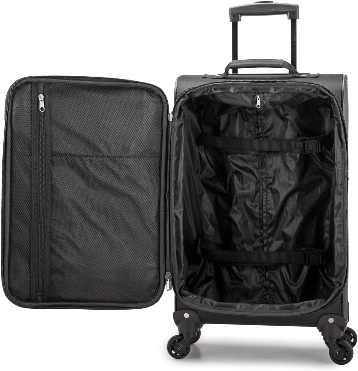 U.S. Traveler Aviron Bay Expandable Softside Luggage with Spinner Wheels, Black, 22" Carry-on