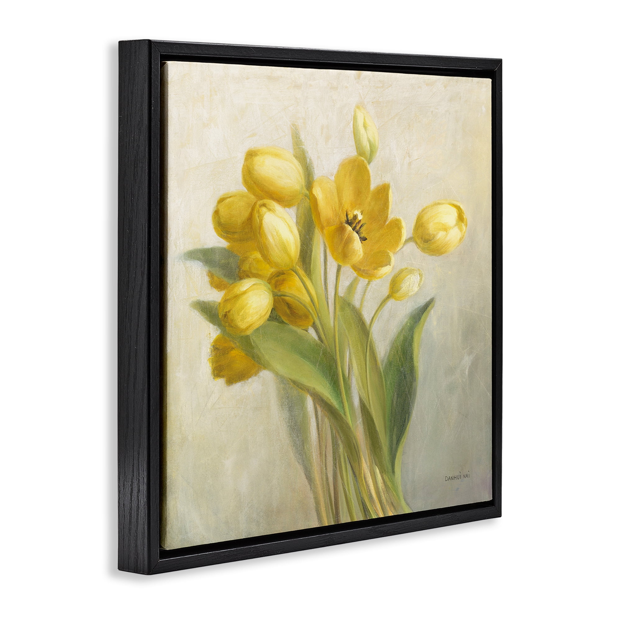 Stupell Industries French Yellow Tulips Botanical & Floral Painting Black Floater Framed Art Print Wall Art, 25 x 25